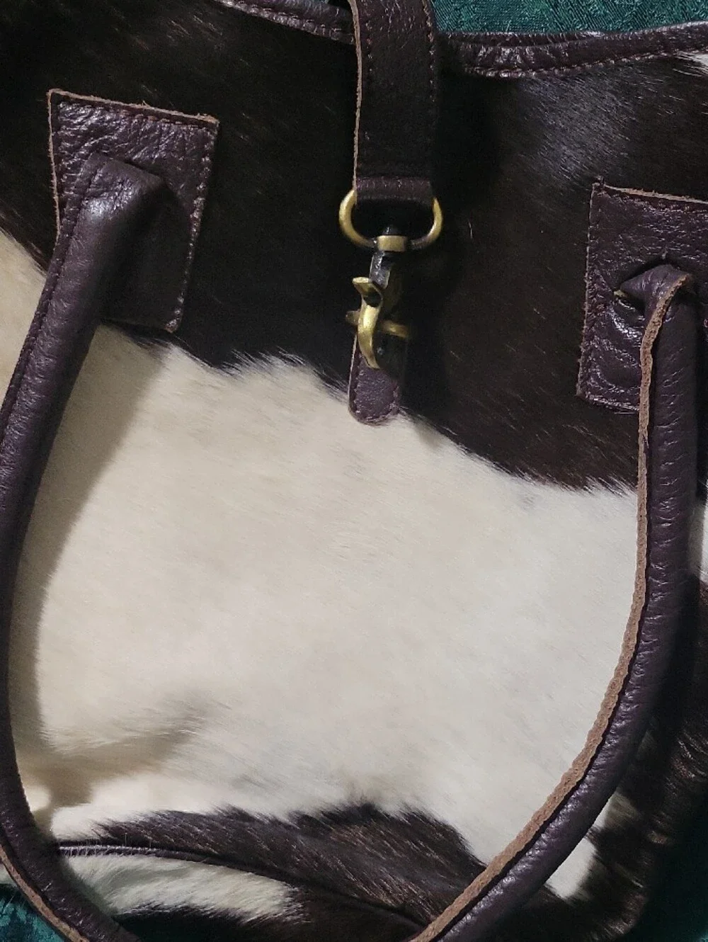 Leather & Haircalf Brown and White Tote Bag EUC